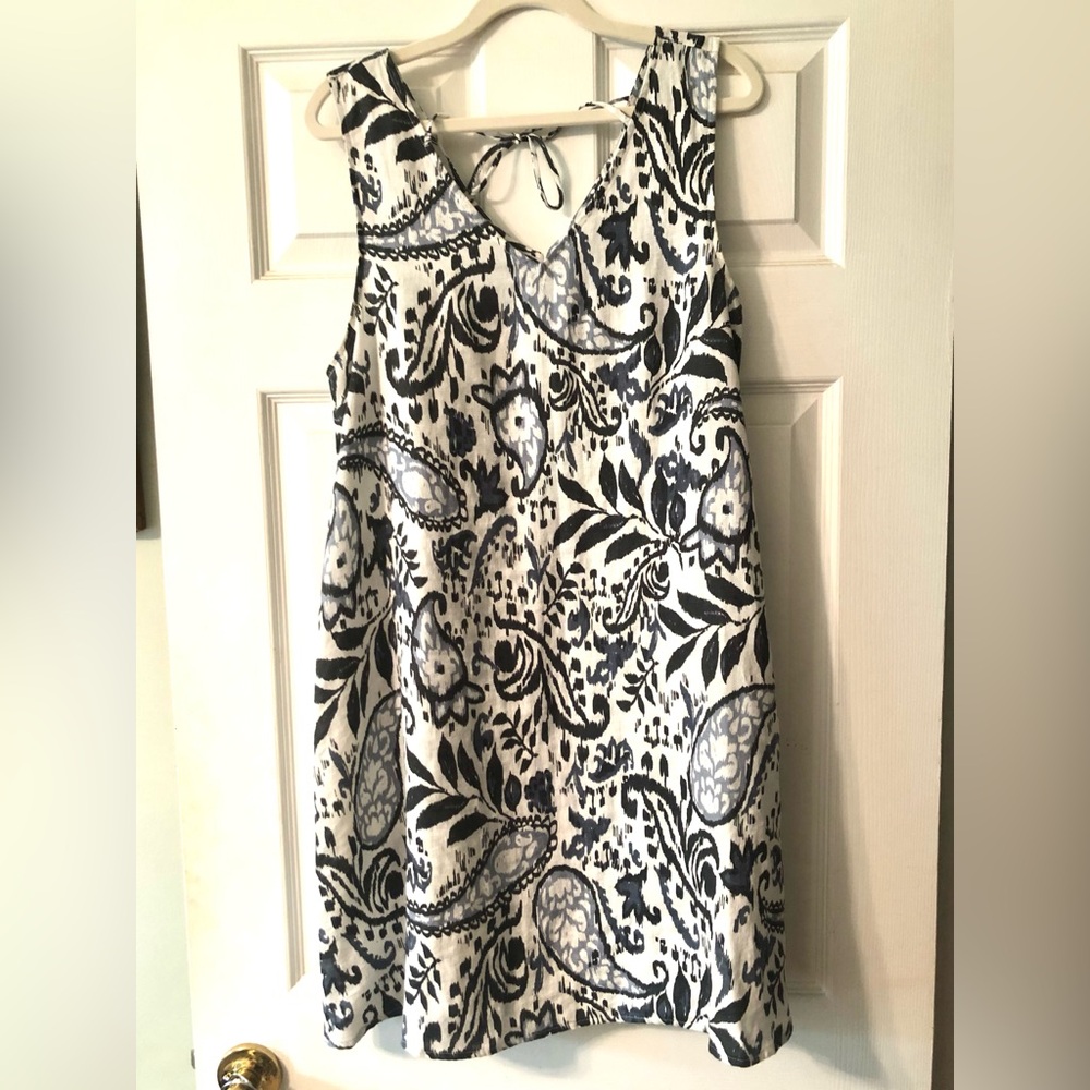 Lucky Brand, 100% Linen Blue & White Paisley Dress